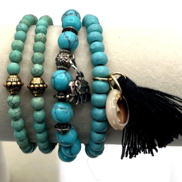 Vintage Turquoise & Silver Statement Necklace Bracelet Set Southwest Boho Coral - Picture 6 of 7